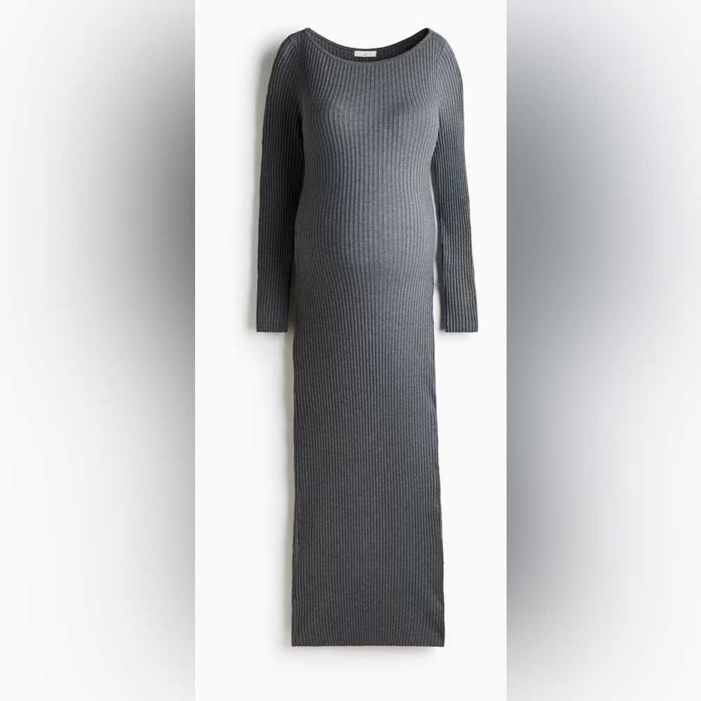 H&M Maternity Gray Ribbed Knit Maxi Dress size small NWOT